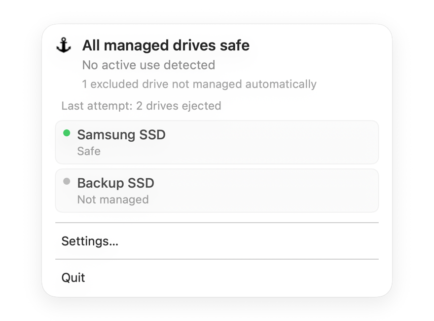 Dockhandy menubar showing the safe state
