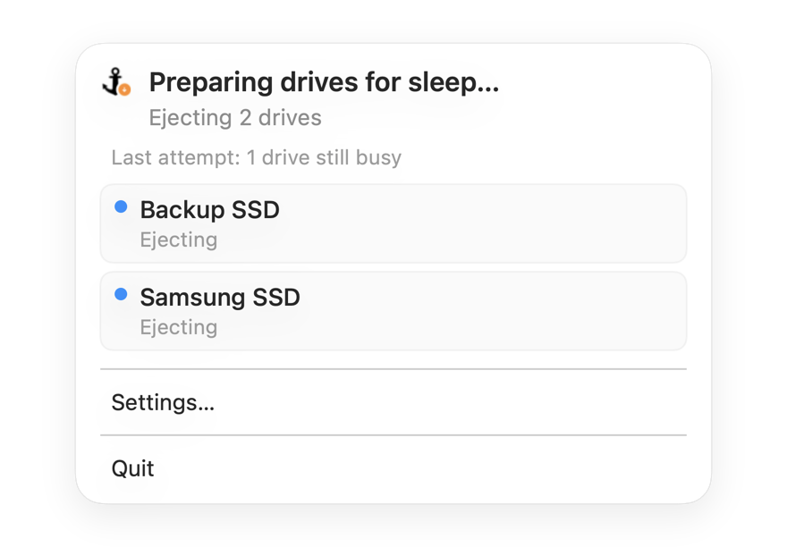 Dockhandy menubar preparing drives for sleep